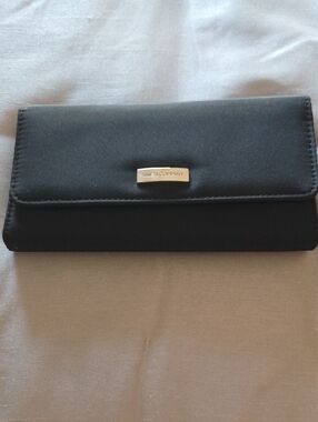 Nine & Co. Black Women's Clutch Wallet with Silver Logo Plaque